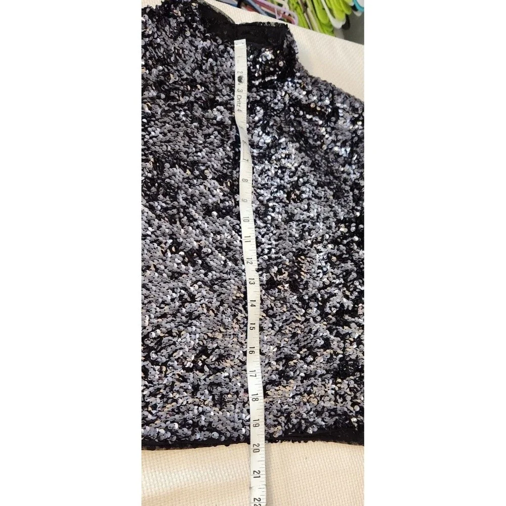 Free People‎ Moonstruck Black Sequin Open Back Top Womens Size Small Long Sleeve